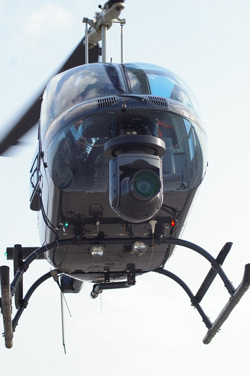 Jet Ranger fitted with nose mounted Cineflex HD Camera System.